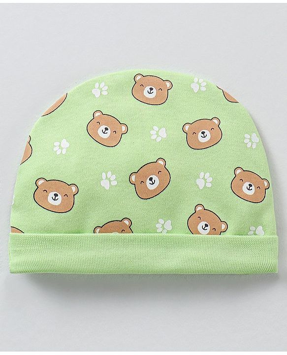 Babyhug 100% Cotton Cap Mittens & Booties Green - Circumference 39 cm