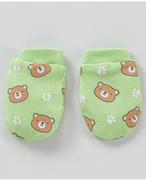 Babyhug 100% Cotton Cap Mittens & Booties Green - Circumference 39 cm