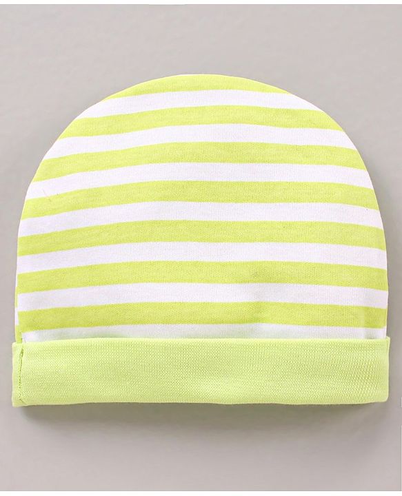 Babyhug 100 % Cotton Cap Mittens and Booties Stripes Print Green - Diameter 12 cm