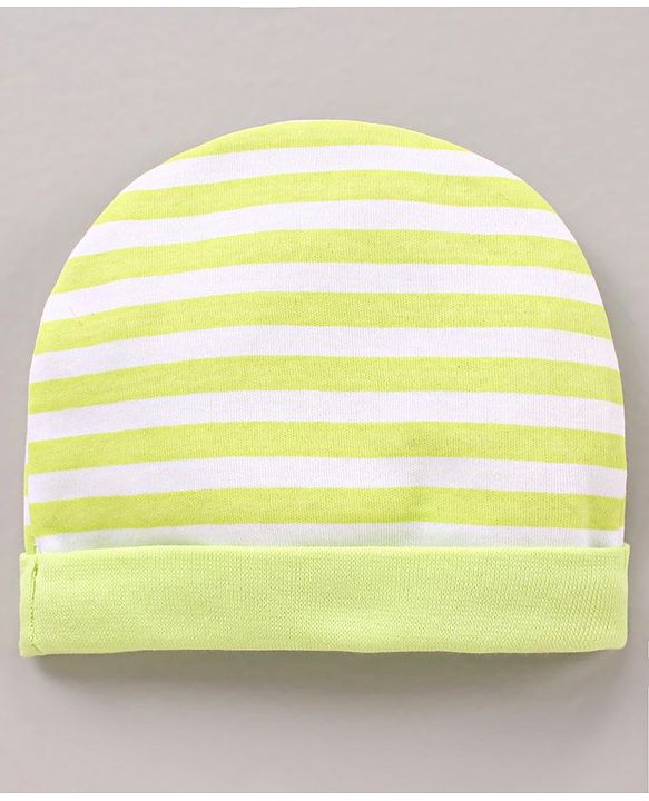 Babyhug 100 % Cotton Cap Mittens and Booties Stripes Print Green - Diameter 12 cm