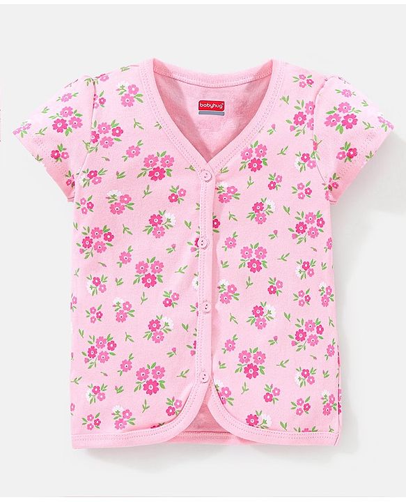 Babyhug 100% Cotton Short Sleeves Vest Floral Print - Pink