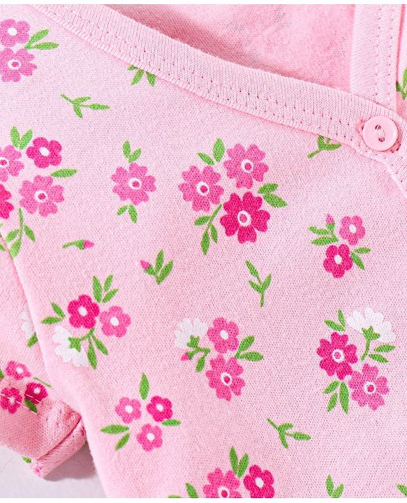 Babyhug 100% Cotton Short Sleeves Vest Floral Print - Pink