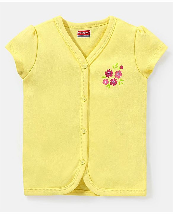 Babyhug 100% Cotton Knit Short Sleeves Vest Floral Print - Yellow