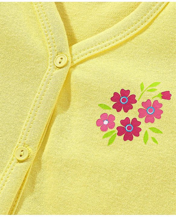 Babyhug 100% Cotton Knit Short Sleeves Vest Floral Print - Yellow