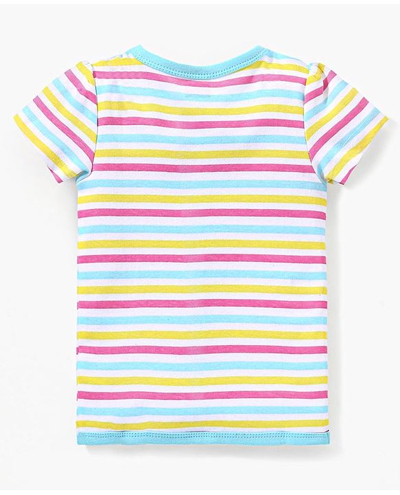 Babyhug 100% Cotton Knit Half Sleeves Striped Vest - White & Blue