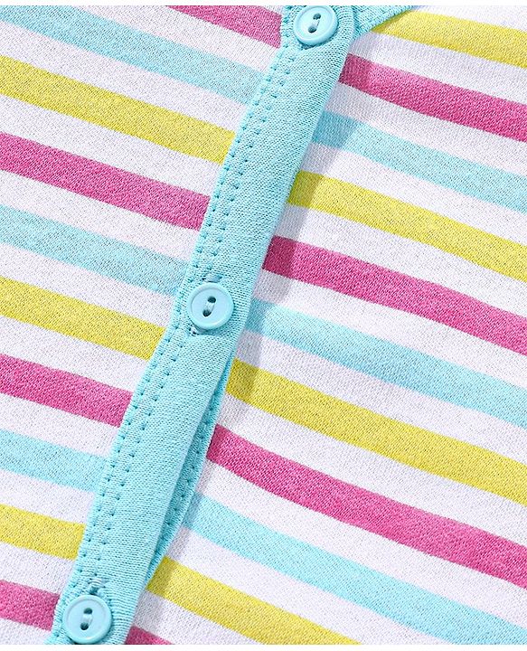 Babyhug 100% Cotton Knit Half Sleeves Striped Vest - White & Blue