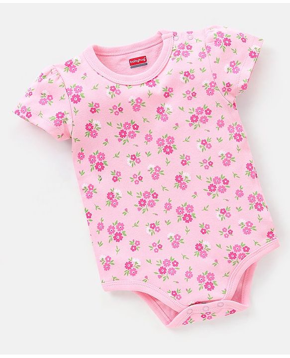 Babyhug 100% Cotton Half Sleeves Onesies Floral Print - Pink