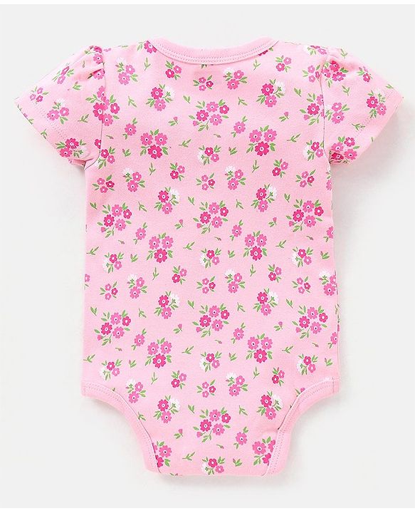 Babyhug 100% Cotton Half Sleeves Onesies Floral Print - Pink