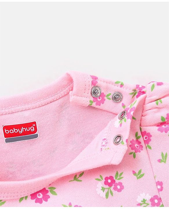 Babyhug 100% Cotton Half Sleeves Onesies Floral Print - Pink