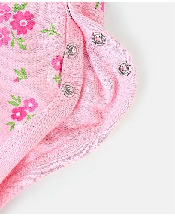 Babyhug 100% Cotton Half Sleeves Onesies Floral Print - Pink