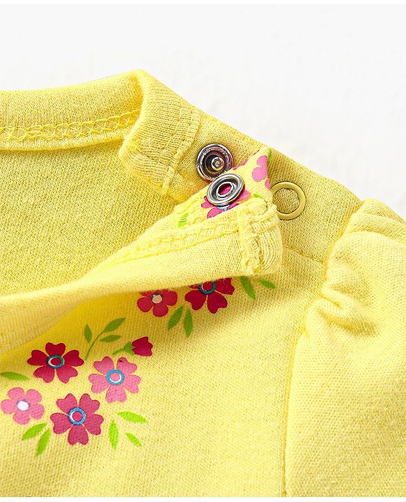 Babyhug 100% Cotton Half Sleeves Onesie Floral Print - Yellow