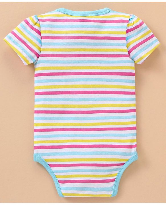 Babyhug 100% Cotton Knit Half Sleeves Onesie Striped - Multicolour