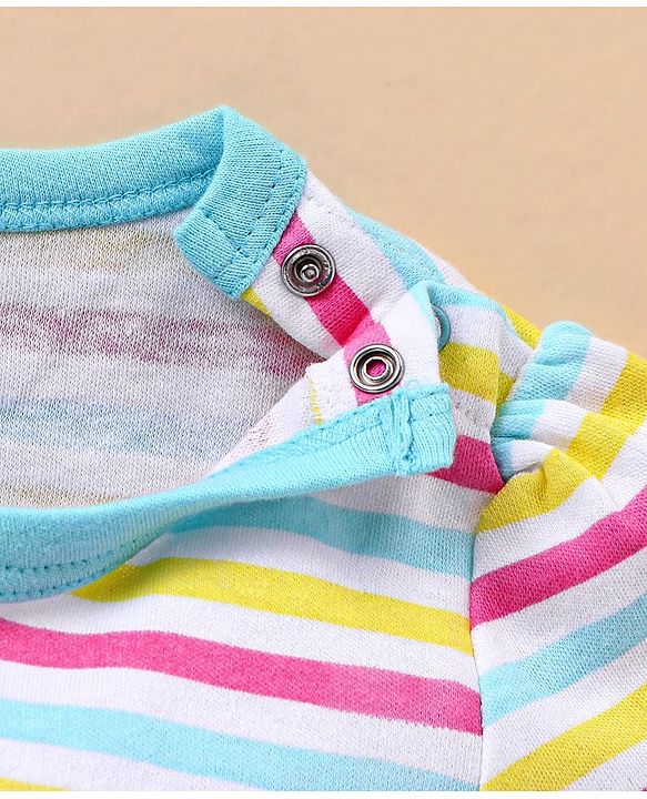 Babyhug 100% Cotton Knit Half Sleeves Onesie Striped - Multicolour