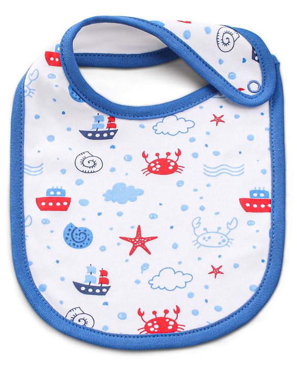 Babyhug Cotton Snap Buttons Closure Bear Print Pack of 2 - Blue & White