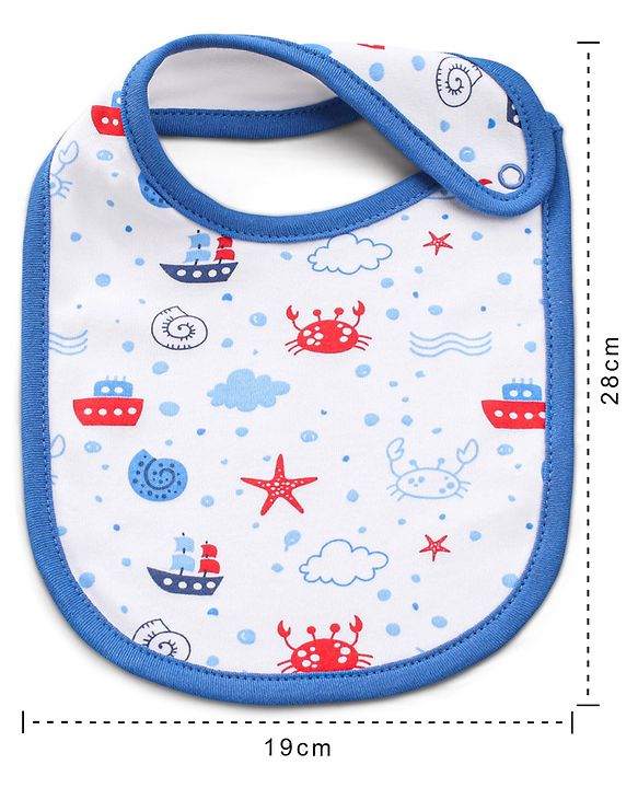 Babyhug Cotton Snap Buttons Closure Bear Print Pack of 2 - Blue & White