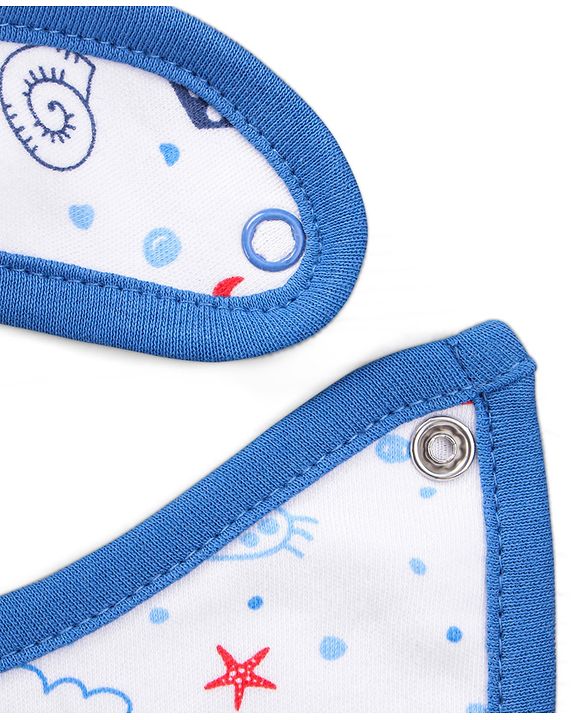 Babyhug Cotton Snap Buttons Closure Bear Print Pack of 2 - Blue & White