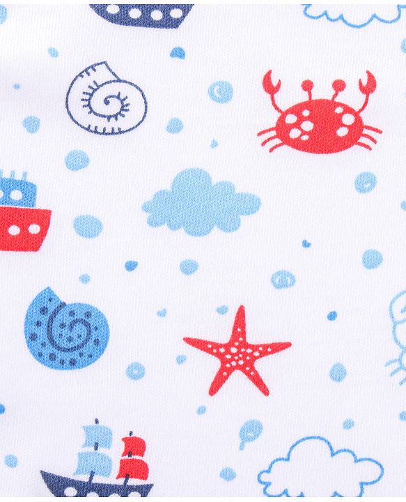 Babyhug Cotton Snap Buttons Closure Bear Print Pack of 2 - Blue & White
