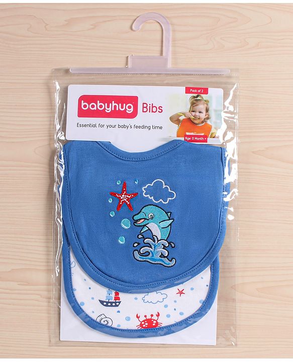 Babyhug Cotton Snap Buttons Closure Bear Print Pack of 2 - Blue & White