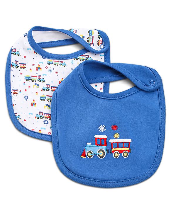 Babyhug Cotton Snap Buttons Closure Bear Print Pack of 2 - Blue & White