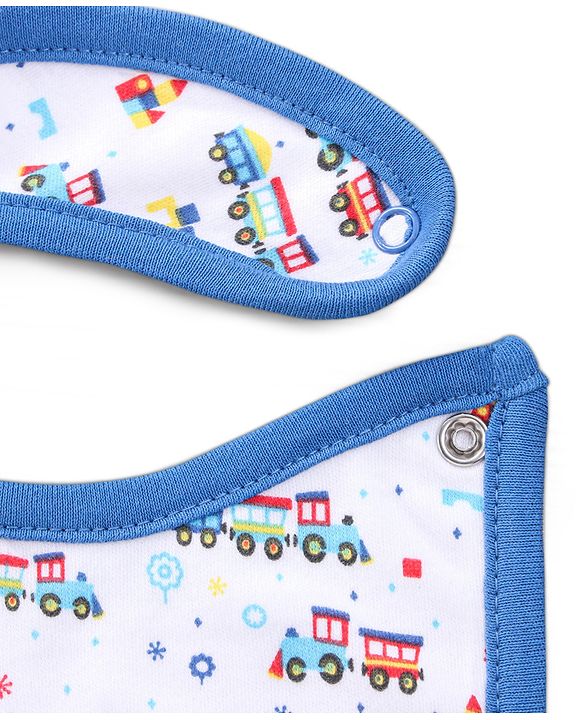 Babyhug Cotton Snap Buttons Closure Bear Print Pack of 2 - Blue & White