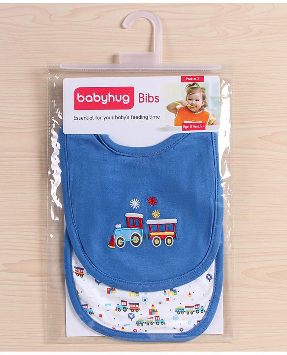 Babyhug Cotton Snap Buttons Closure Bear Print Pack of 2 - Blue & White