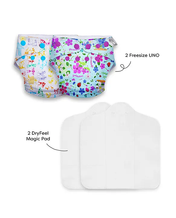 SuperBottoms Reusable Cloth Diapers Combo Pack of 2 Freesize UNO with 2 Organic  Cotton Insert Pads Multicolor Online in India, Buy at Best Price from   - 11834015