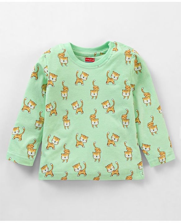 Babyhug Full Sleeves Tiger Printed  Night Suit - Green
