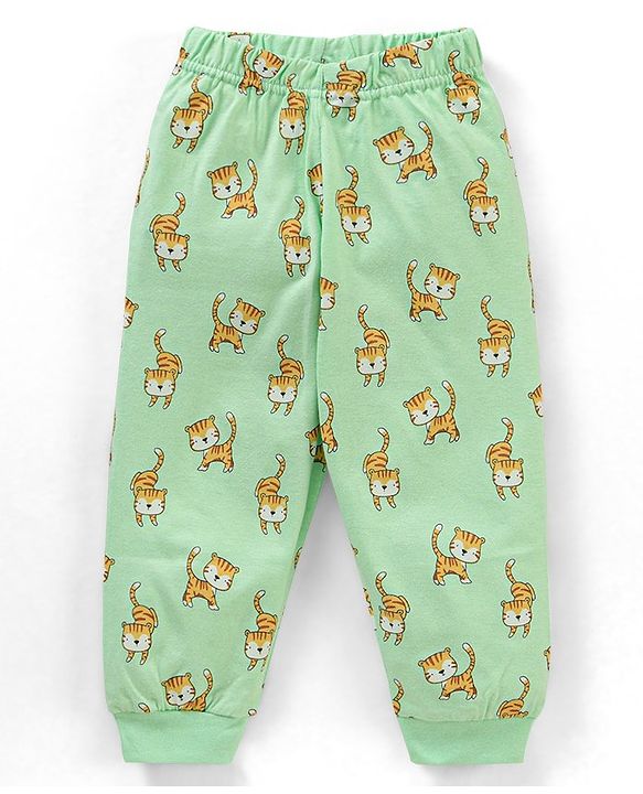 Babyhug Full Sleeves Tiger Printed  Night Suit - Green
