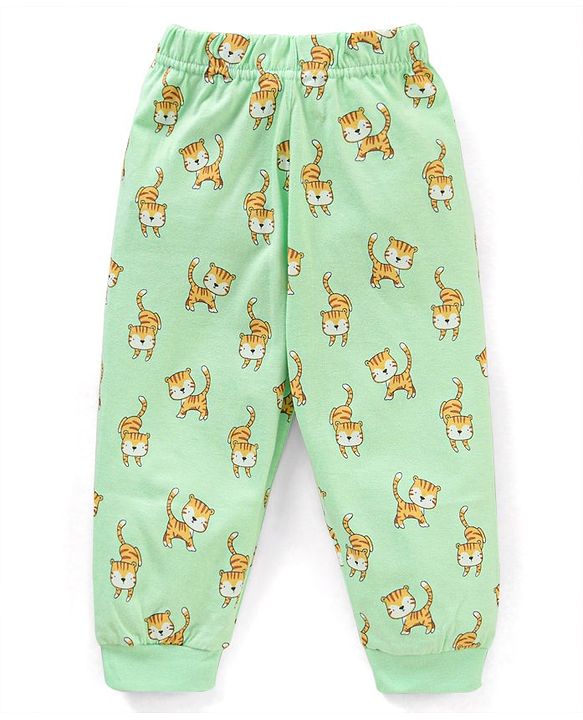 Babyhug Full Sleeves Tiger Printed  Night Suit - Green