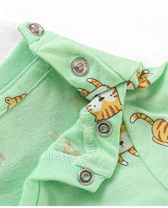 Babyhug Full Sleeves Tiger Printed  Night Suit - Green