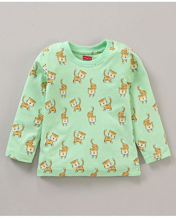 Babyhug Full Sleeves Tiger Printed  Night Suit - Green