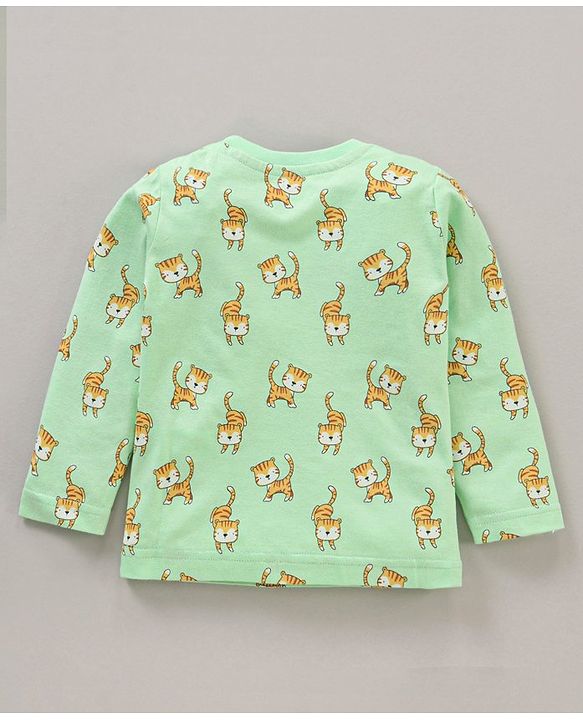 Babyhug Full Sleeves Tiger Printed  Night Suit - Green
