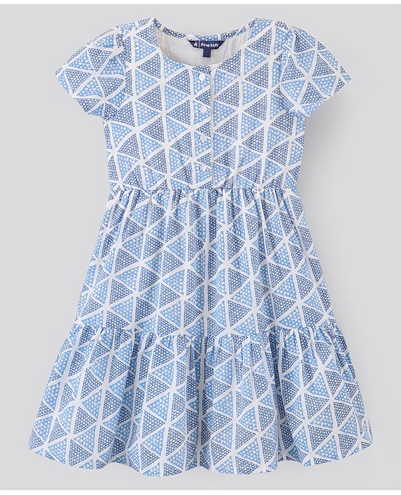 Pine Kids Cotton Half Sleeves Dress with Fashionable Print - White