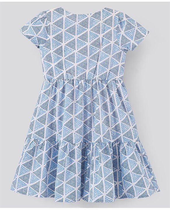 Pine Kids Cotton Half Sleeves Dress with Fashionable Print - White