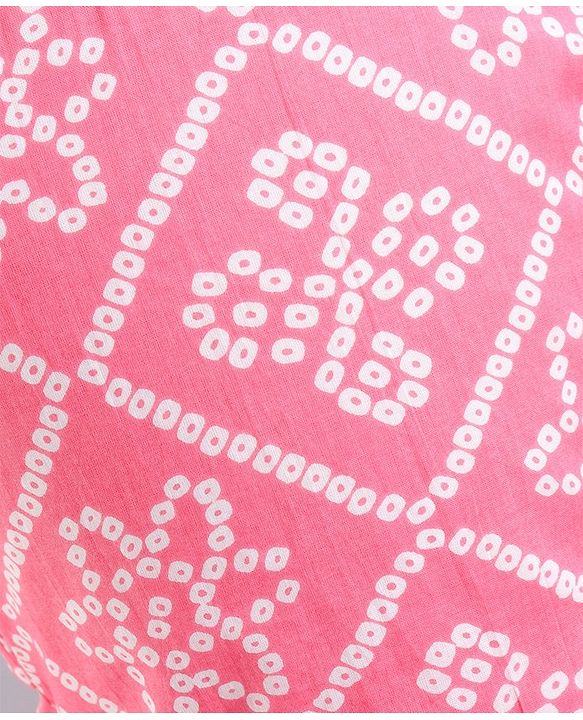 Pine Kids Half Sleeves Lehenga & Choli Set With Dupatta Bandhani Print- Pink
