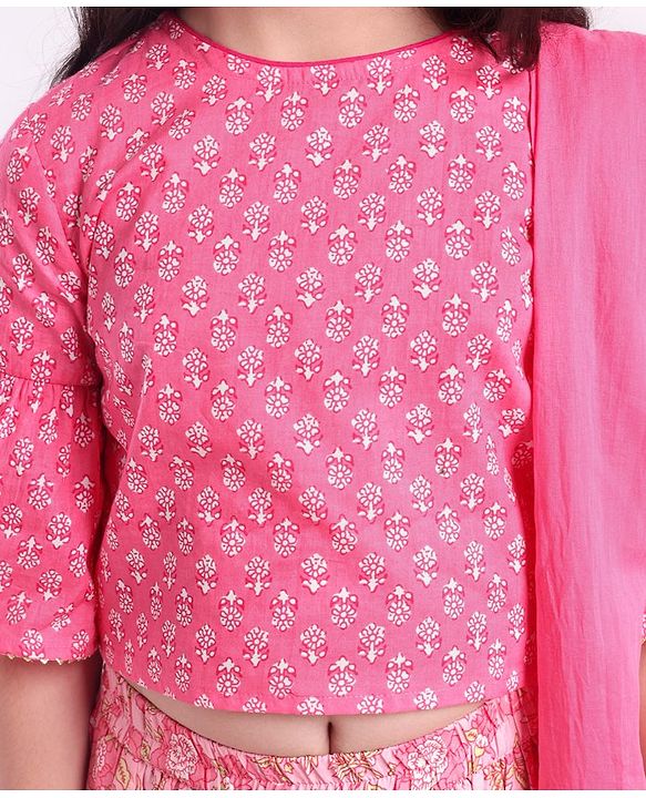Pine Kids Half Sleeves Lehenga And Choli Set - Pink