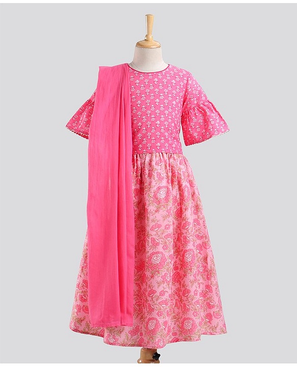 Pine Kids Half Sleeves Lehenga And Choli Set - Pink