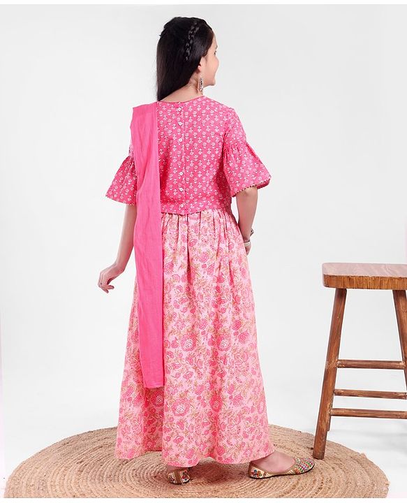 Pine Kids Half Sleeves Lehenga And Choli Set - Pink
