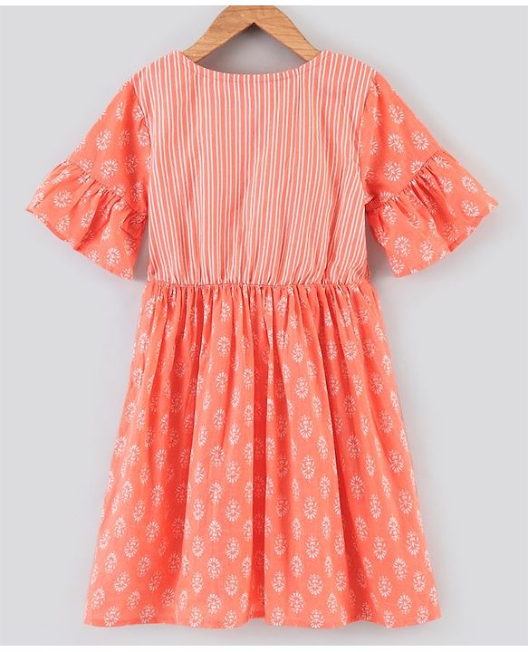 Pine Kids Half Sleeves Kurti Churidar Set with Dupatta - Orange