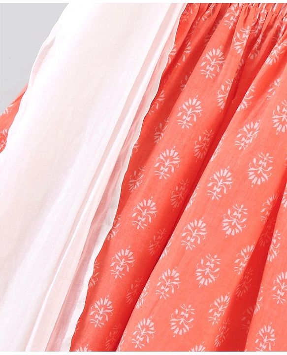 Pine Kids Half Sleeves Kurti Churidar Set with Dupatta - Orange