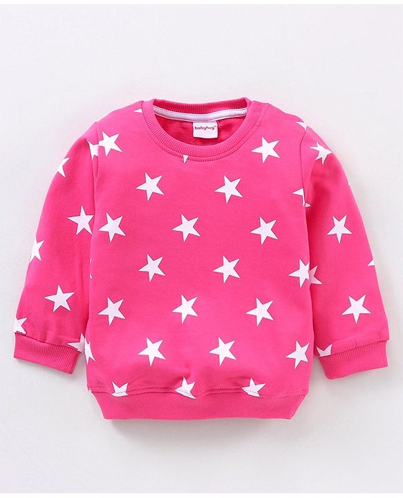 Babyhug Full Sleeves Terry Night Suit Star Print - Pink