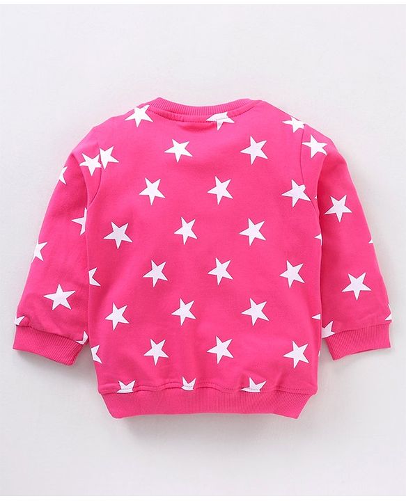 Babyhug Full Sleeves Terry Night Suit Star Print - Pink