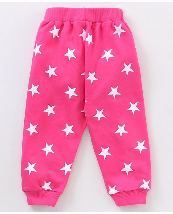 Babyhug Full Sleeves Terry Night Suit Star Print - Pink