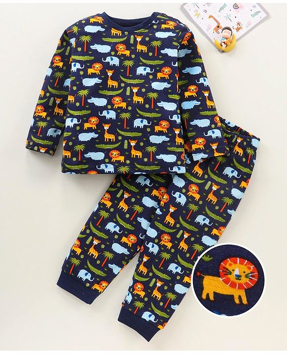 Babyhug Full Sleeves Night Suit Animal Print - Multicolor