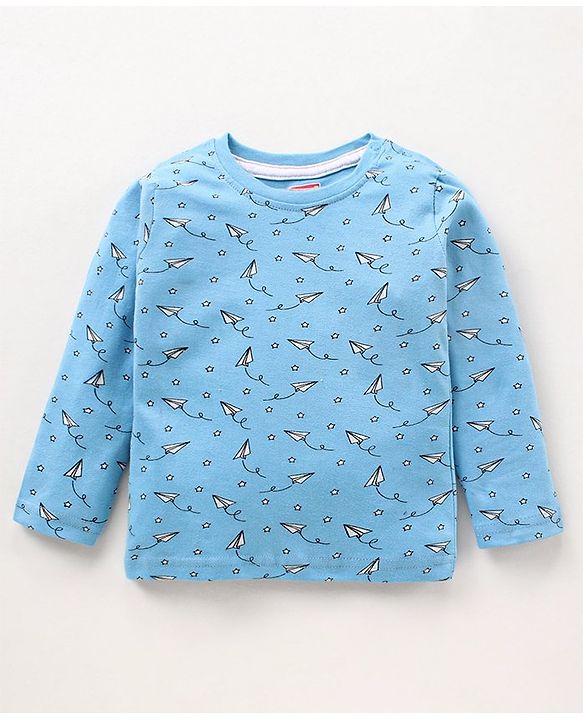Babyhug Cotton Full Sleeves Night Suit Paper Plane Print - Blue