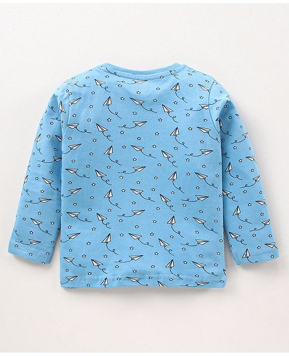 Babyhug Cotton Full Sleeves Night Suit Paper Plane Print - Blue