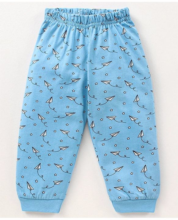 Babyhug Cotton Full Sleeves Night Suit Paper Plane Print - Blue
