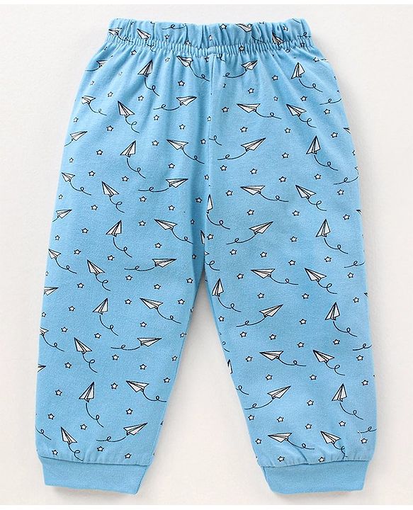 Babyhug Cotton Full Sleeves Night Suit Paper Plane Print - Blue