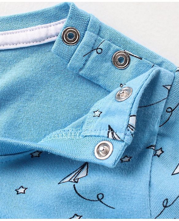 Babyhug Cotton Full Sleeves Night Suit Paper Plane Print - Blue
