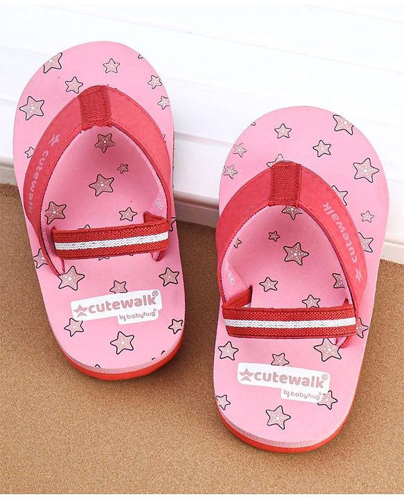 Cute Walk by Babyhug Flip Flops Star Print - Pink